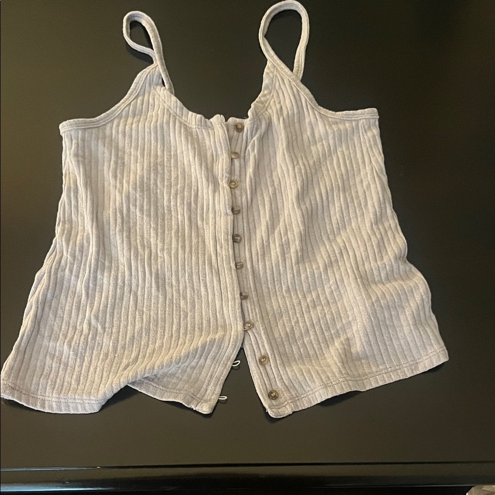 American Eagle Outfitters Cream Ribbed Button Tank Top